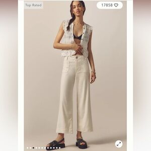 Maeve Anthropologie Colette Pant Cream White Linen Size 30